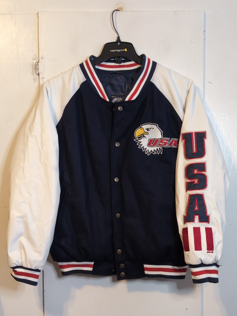 Steve and Barry USA Patriotic Letterman Jacket mens medium